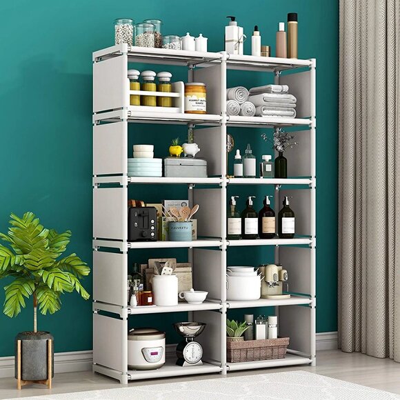 5 Tier 10 Cubes Organizer Shelves, Bookcase Shelve (Gray) - Picture 3 of 5